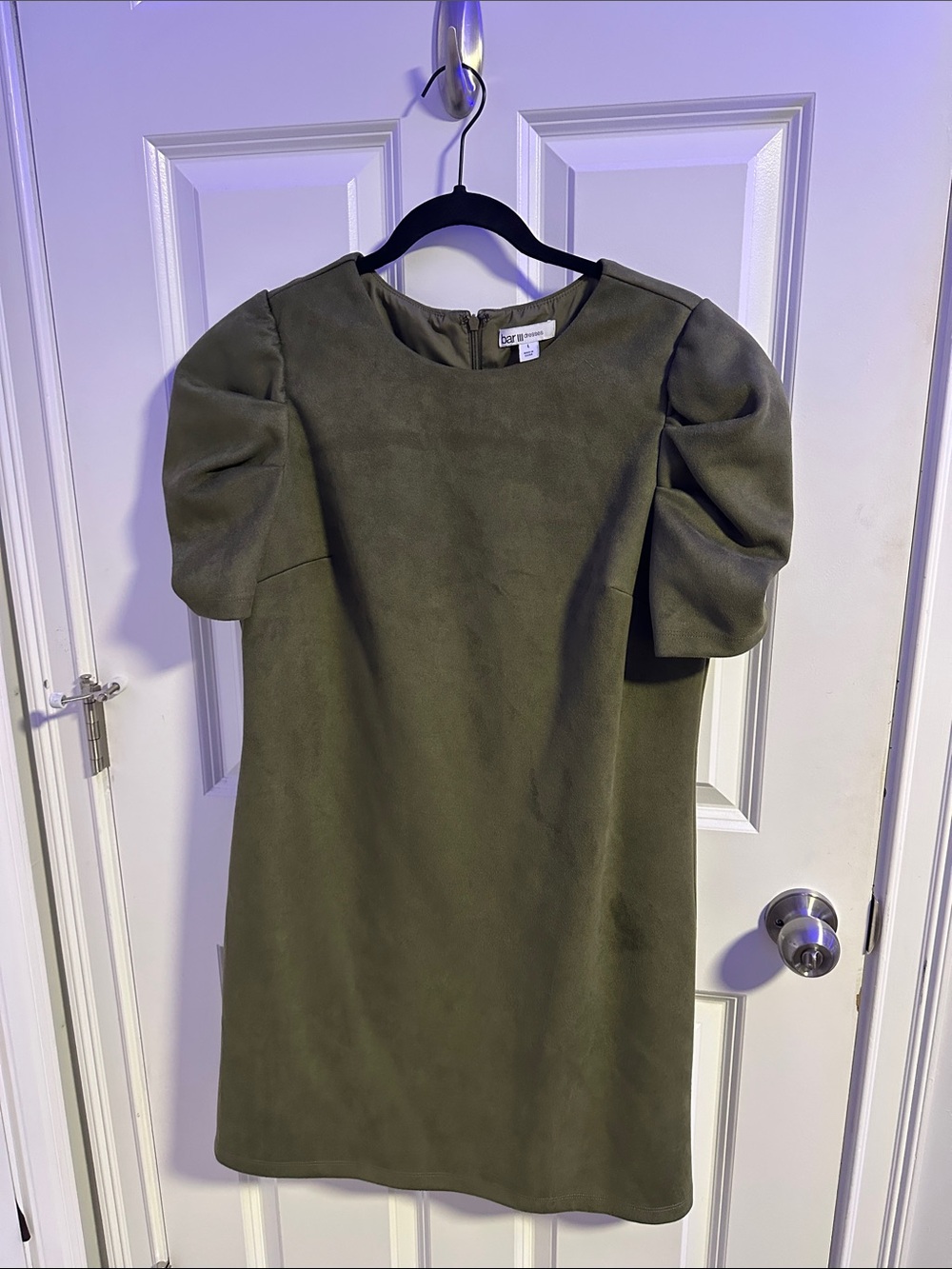 Bar III Olive Shift Dress with Puff Sleeves